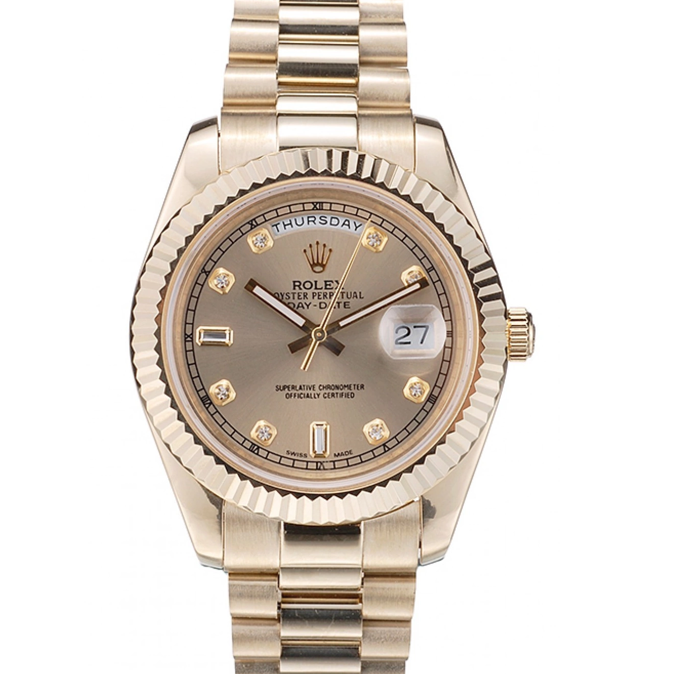 MiroTime 0713 Rolex Swiss DayDate Gold Stainless Steel Ribbed Bezel Gold Dial 41997